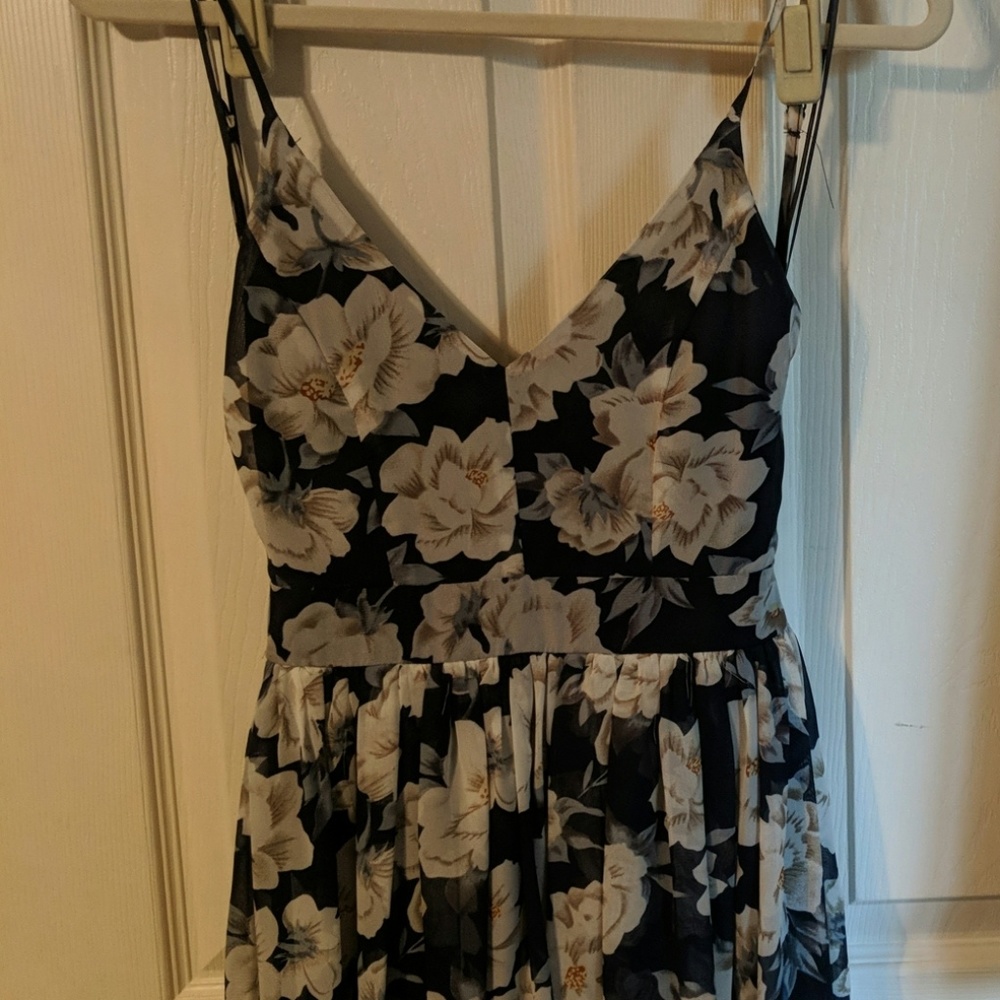 Navy Blue and White Flower Backless maxi